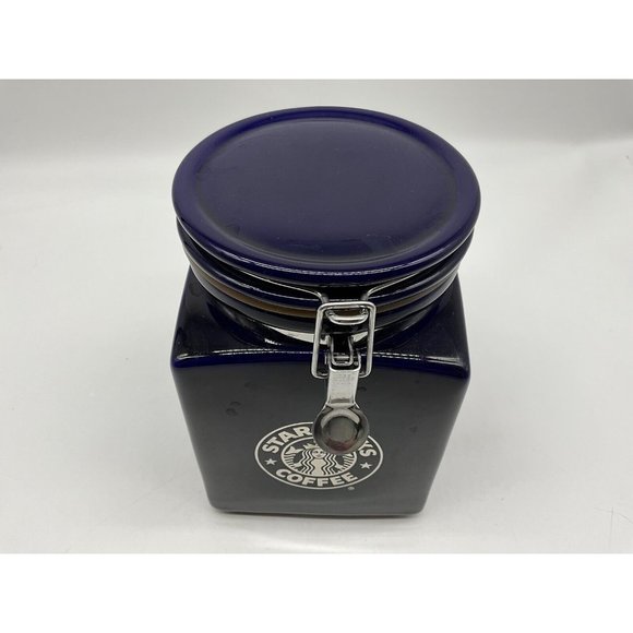 Starbucks Beehouse Cobalt Blue Coffee / Tea Canister With Silver Mermaid Logo - Picture 11 of 16